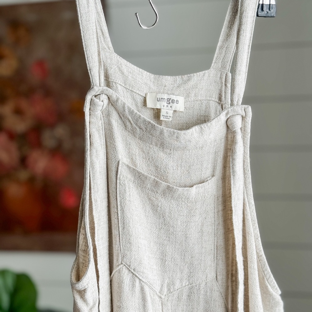 Umgee Cream Linen Cotton Romper Jumpsuit - Picture 3 of 9
